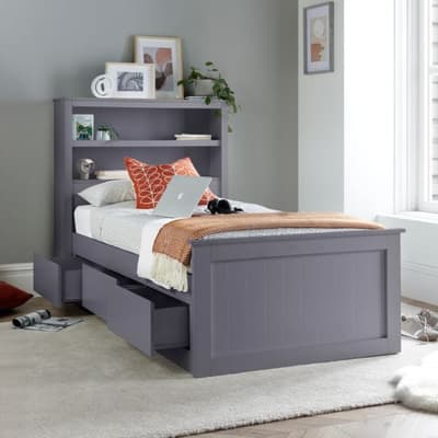 Enzo Grey Wooden 3 Drawer Bookcase Storage Bed Frame