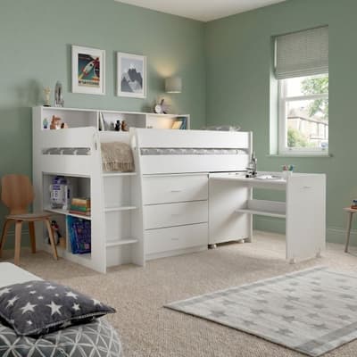 Ersa White Wooden Mid Sleeper Bed