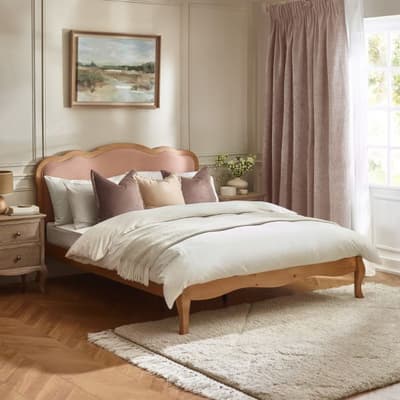 Evelyn Pink Fabric and Wooden Bed