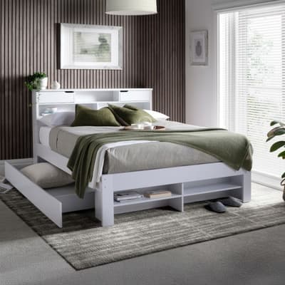 Fabio White Wooden 2 Drawer Bookcase Storage Bed