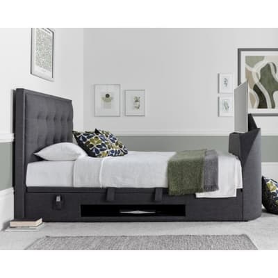 Falstone Slate Grey Fabric Ottoman Electric Media TV Bed