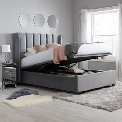 Fenton Grey Velvet Fabric Ottoman Bed
