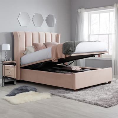 Fenton Pink Velvet Fabric Ottoman Bed