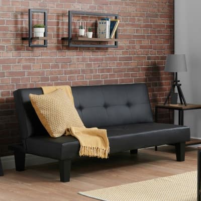 Franklin Black Leather Sofa Guest Day Bed