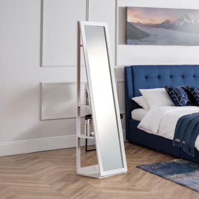 Fresco White Wooden Storage Mirror - 155 x 36 cm