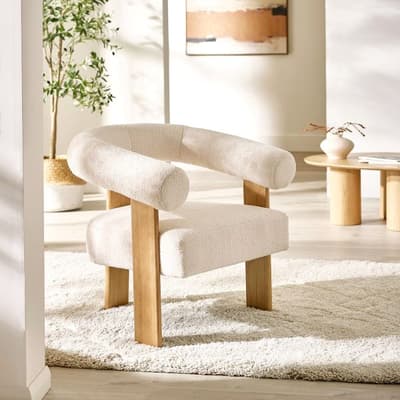 Freya White Boucle Fabric Accent Chair