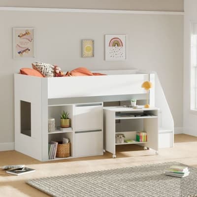 Gaia White and Silver Wooden Mid Sleeper Bed