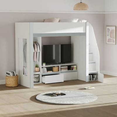 Gaia White and Silver Wooden High Sleeper Bed