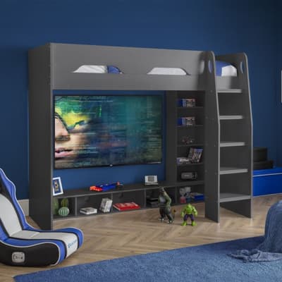 Galaxy Grey Wooden High Sleeper Gaming Bed