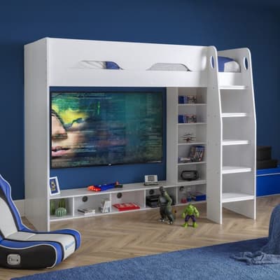 Galaxy White Wooden High Sleeper Gaming Bed