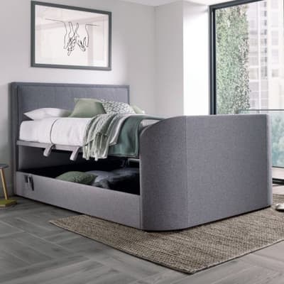 Griffin Light Grey Fabric Ottoman Media Electric TV Bed