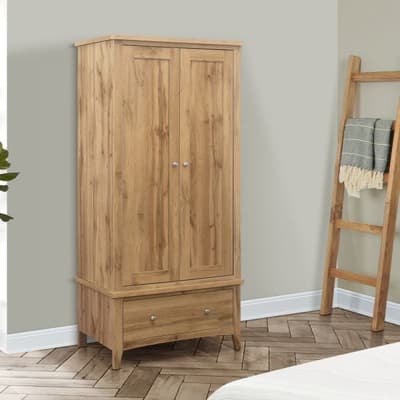 Hampstead Oak Wooden 2 Door 1 Drawer Wardrobe