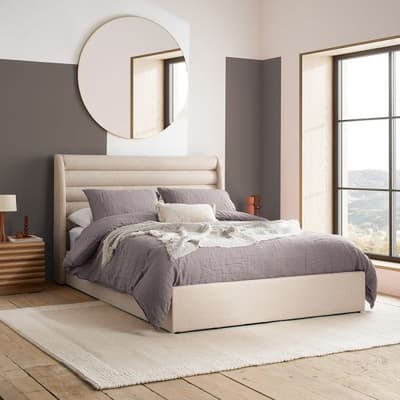 Colton Warm Beige Boucle Fabric Winged Ottoman Storage Bed Colton Warm Beige Boucle Fabric Winged Ottoman Storage Bed