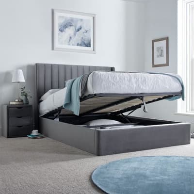 Harper Grey Velvet Ottoman Storage Bed