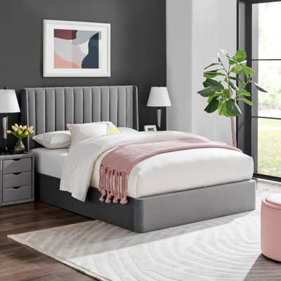 Harper Grey Velvet Winged Ottoman Storage Bed Harper Grey Velvet Winged Ottoman Storage Bed
