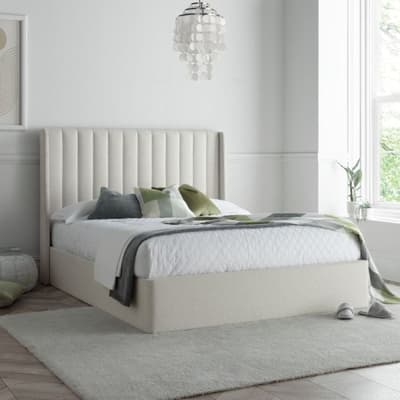 Harper Natural Fabric Winged Ottoman Storage Bed