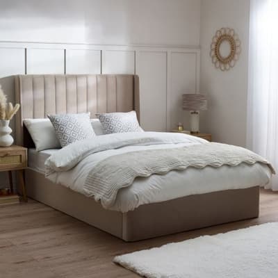 Harper Warm Stone Velvet Winged Ottoman Storage Bed Harper Warm Stone Velvet Winged Ottoman Storage Bed