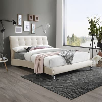 Hemlock Warm Stone Velvet Fabric Bed