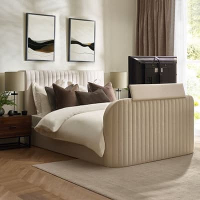 Hermione Natural Fabric Ottoman Storage TV Bed