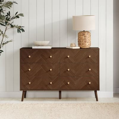 Herringford Walnut Wooden 6 Drawer Chest of Drawers