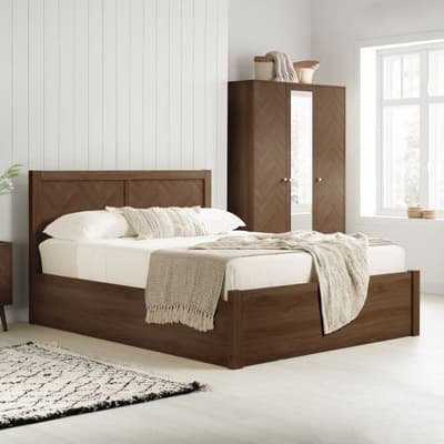 Herringford Walnut Ottoman Storage Wooden Bed
