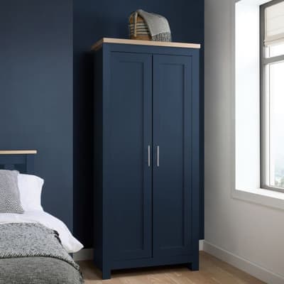 Highgate Navy Blue and Oak Wooden 2 Door Wardrobe