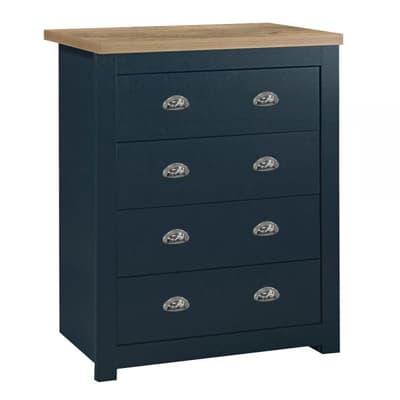 Highgate Navy Blue and Oak Wooden 4 Drawer Chest