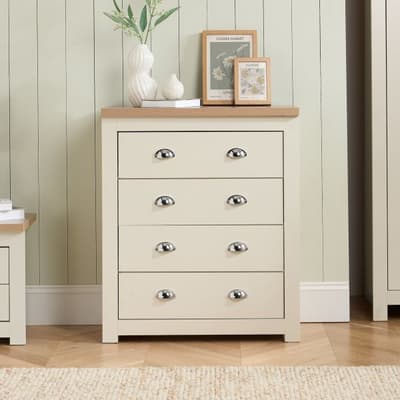 Highgate Cream and Oak Wooden 4 Drawer Chest