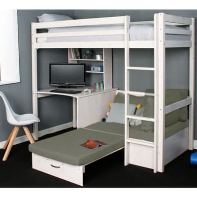 Hit White Wooden High Sleeper with Silver Futon Bed