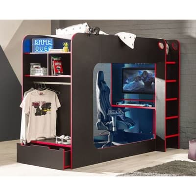 Impact Black and Red Wooden Gaming Bunk Bed
