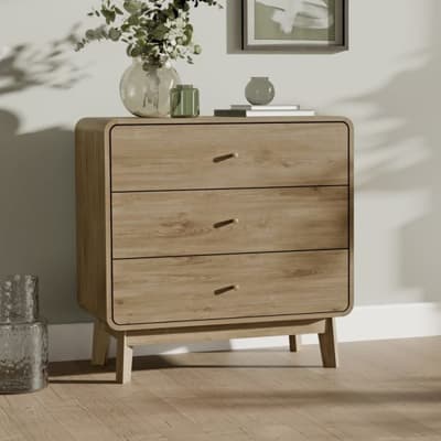Ingrid Light Oak 3 Drawer Wooden Chest of Drawers