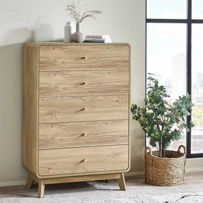 Ingrid Light Oak 5 Drawer Wooden Chest of Drawers