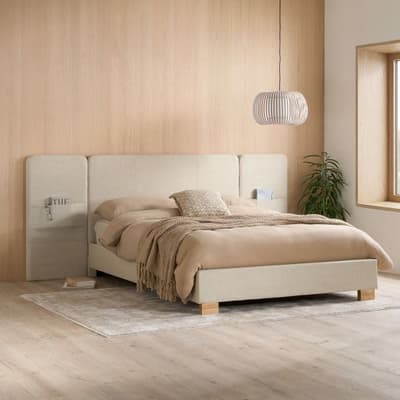 Isla Beige Fabric Winged Hotel Bed