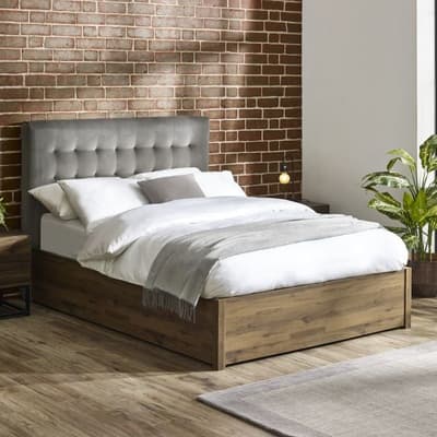 Jackson Rustic and Grey Velvet and Wooden Ottoman Storage Bed