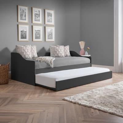 Elba Anthracite Wooden Day Bed with Guest Bed Trundle Frame