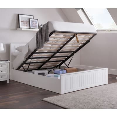 Maine White Wooden Ottoman Bed Frame