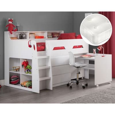 Jupiter White Mid Sleeper Cabin Bed with Clay Mattress Included