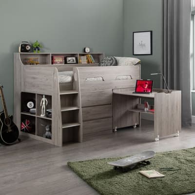 Jupiter Grey Oak Wooden Mid Sleeper Cabin Bed