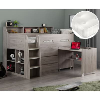 Jupiter Grey Oak Mid Sleeper Cabin Bed with Clay Mattress Included