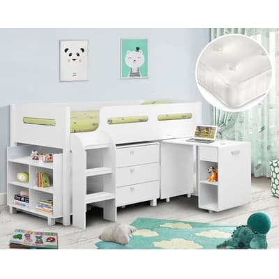 Kimbo White Mid Sleeper Cabin Bed with Clay Mattress Included