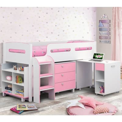 Kimbo Pink and White Mid Sleeper Cabin Bed Kimbo Pink and White Mid Sleeper Cabin Bed