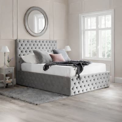 Kingston Grey Velvet Fabric Ottoman Storage Bed