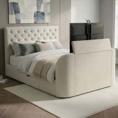 Kira White Fabric 2 Drawer Storage TV Bed