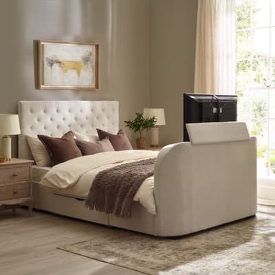 Kira White Fabric 2 Drawer Storage TV Bed