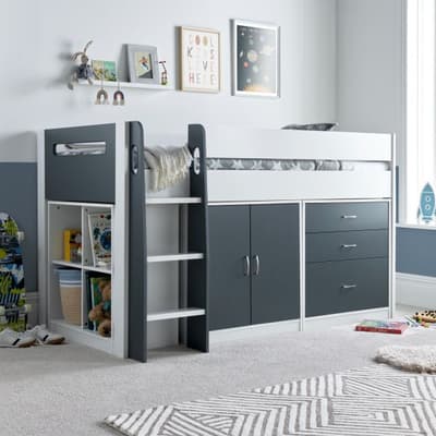 Lacy Grey and White Wooden Storage Midsleeper Bed