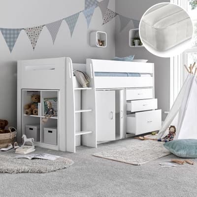 Lacy White Mid Sleeper Bed with Noah Mattress Included