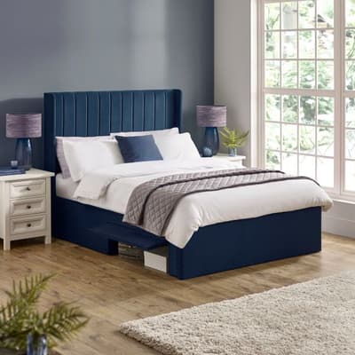 Leila Blue Velvet Fabric Storage Bed