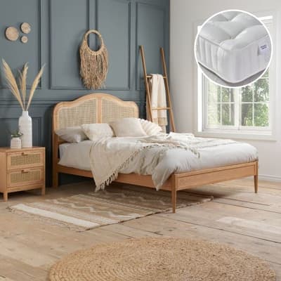 Leonie Rattan Oak Bed with Signature 3000 Mattress Included Leonie Rattan Oak Bed with Signature 3000 Mattress Included