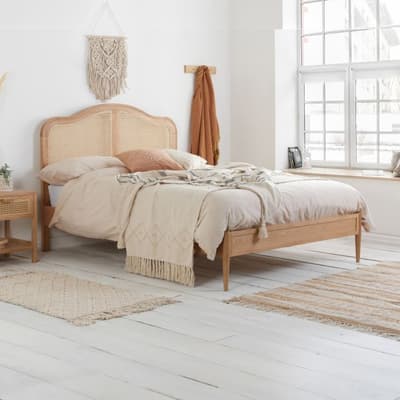 Leonie Rattan Oak Wooden Bed Frame