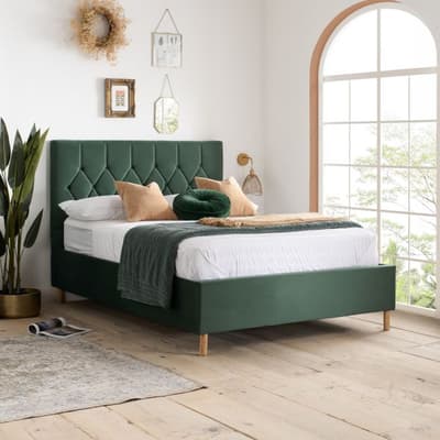 Loxley Green Velvet Fabric Ottoman Storage Bed